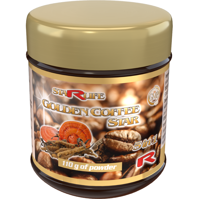 GOLDEN COFFEE STAR - Káva Arabica s obsahom huby Cordyceps a Ganoderma, Starlife 110 g