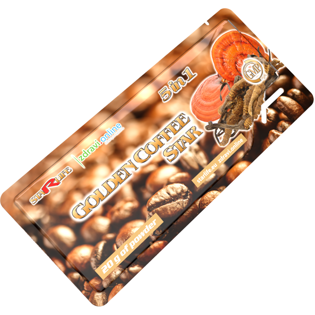 GOLDEN COFFEE STAR - Káva Arabica s obsahom huby Cordyceps a Ganoderma, Starlife 20 g