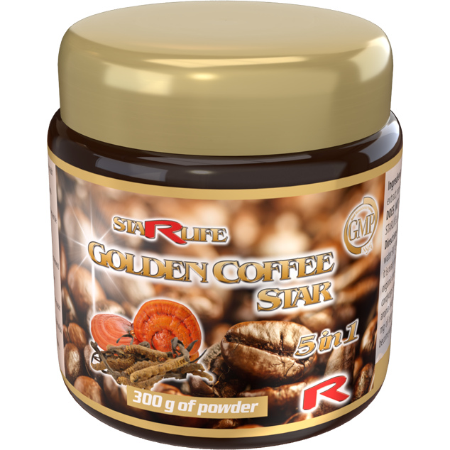 GOLDEN COFFEE STAR - Káva Arabica s obsahom huby Cordyceps a Ganoderma, Starlife 300 g