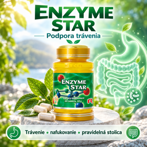 ENZYME STAR - unikátna zmes tráviacich enzýmov pre odstránenie tráviacich ťažkostí, Starlife 60 kaps