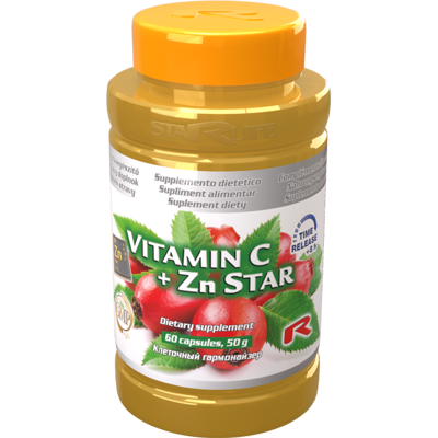VITAMIN C + Zn STAR  -  pre podporu obranyschopnosti organizmu a  normálneho stavu kostí, vlasov, nechtov, pokožky a zraku, Starlife  60 kaps