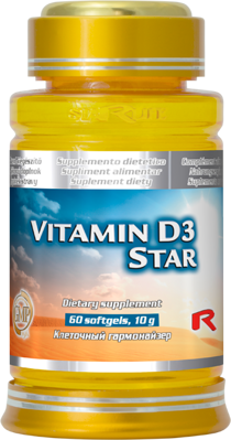 VITAMIN D3 STAR - pre zvýšenie obranyschopnosti organizmu a udržanie normálneho stavu kostí a svalov,  Starlife 60 kaps 