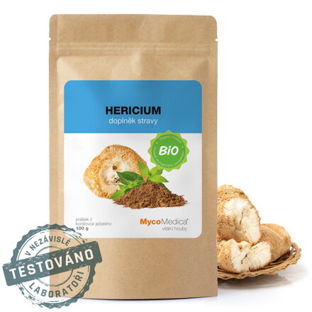 HERICIUM BIO (prášok), MycoMedica  100 g- dostupný 1 kus