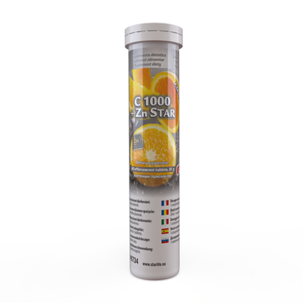 C 1000 + Zn STAR - pre podporu imunitného systému a zmiernenie únavy a vyčerpania, Starlife  20 tabl