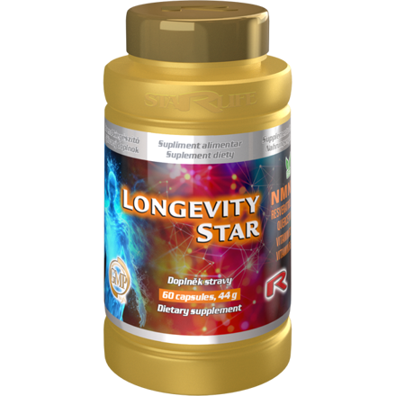 LONGEVITY STAR – na podporu spomalenia prejavov starnutia, regenerácie a odolnosti organizmu a zlepšenia činnosti nervového systému, Starlife  60 kaps