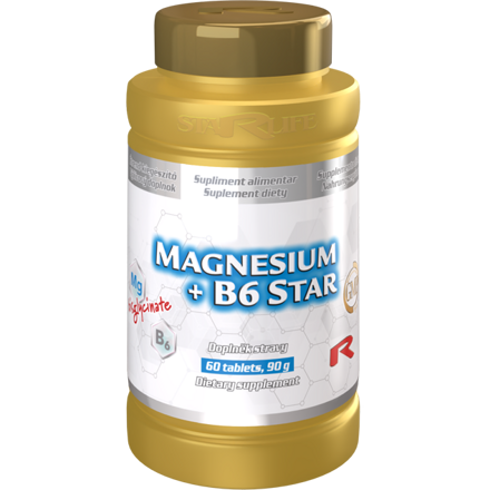 MAGNESIUM + B6 STAR - pre zníženie miery únavy a vyčerpania a podporu normálneho metabolizmu, Starlife  60 tabl 