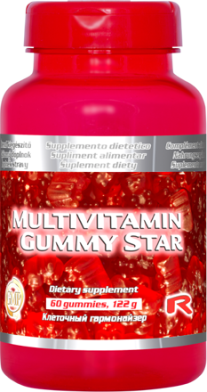 MULTIVITAMIN GUMMY STAR - gumové cukríky s obsahom vitamínov pre obranyschopnosť organizmu, Starlife 60 kaps