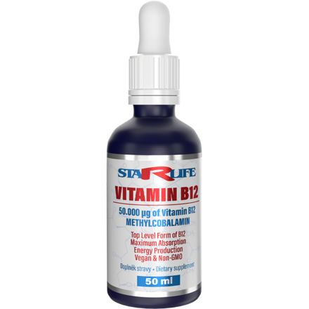 VITAMIN B12 - v tekutej forme pre podporu činnosti nervovej sústavy, tvorby červených krviniek a imunitného systému, Starlife  50 ml