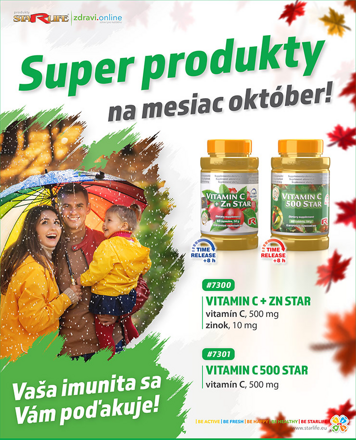 VITAMIN C + Zn STAR  -  pre podporu obranyschopnosti organizmu a  normálneho stavu kostí, vlasov, nechtov, pokožky a zraku, Starlife  60 kaps