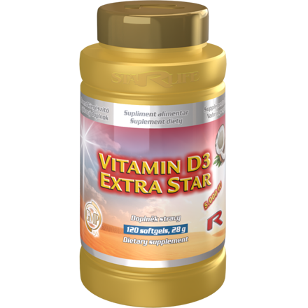 VITAMIN D3 EXTRA STAR - pre zvýšenie obranyschopnosti organizmu a udržanie normálneho stavu kostí a svalov,  Starlife 120 kaps