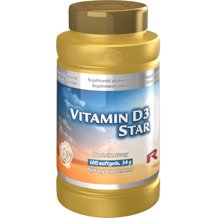 VITAMIN D3 STAR - pre zvýšenie obranyschopnosti organizmu a udržanie normálneho stavu kostí a svalov,  Starlife 120 kaps 