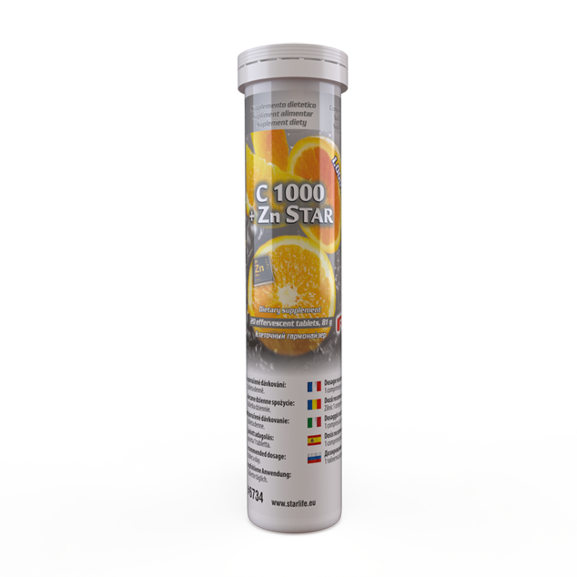 C 1000 + Zn STAR - pre podporu imunitného systému a zmiernenie únavy a vyčerpania, Starlife  20 tabl