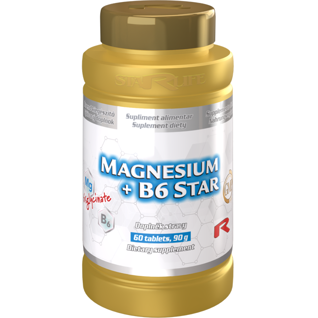 MAGNESIUM + B6 STAR - pre zníženie miery únavy a vyčerpania a podporu normálneho metabolizmu, Starlife  60 tabl 