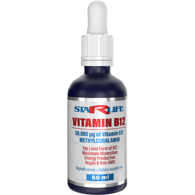 VITAMIN B12 - v tekutej forme pre podporu činnosti nervovej sústavy, tvorby červených krviniek a imunitného systému, Starlife  50 ml VITAMIN B12 - v tekutej forme pre podporu činnosti nervovej sústavy, tvorby červených krviniek a imunitného systému, Starlife  50 ml