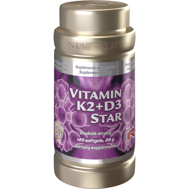 VITAMIN K2+D3 STAR – pre zdravé a pevné kosti, správne vstrebávanie vápnika a podporu imunity, Starlife 120 kapsúl